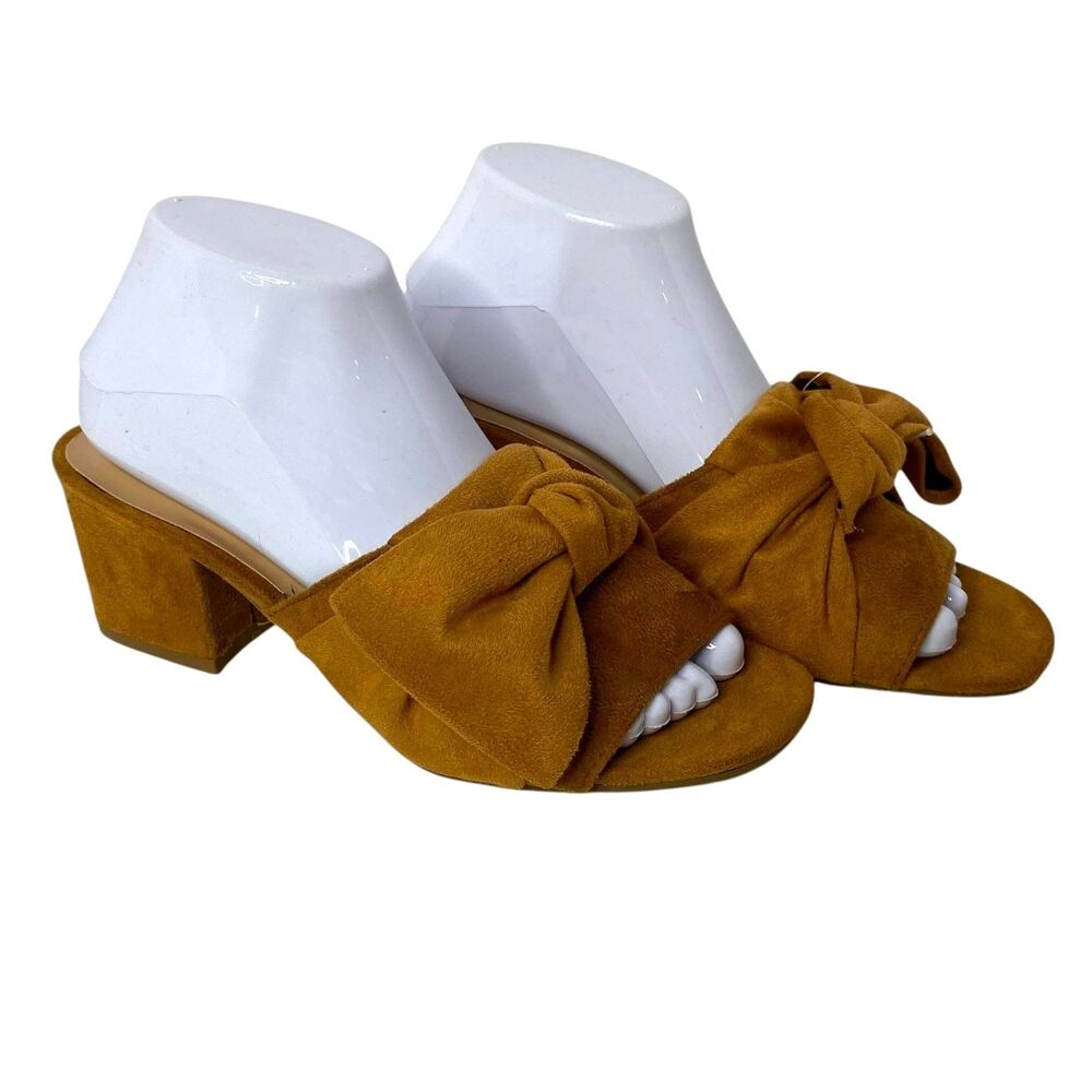 Attention Brand Saddle Tan Suede Like Bow Knot Chunky Heel Shoes Size 8 New